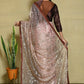 Brown Net Sequence Embroidered Festive Saree - Nimaya Denzy