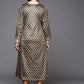 Ahalyaa Women Green & Cream-Coloured Floral Printed Velvet Kurta | Swadesiicart