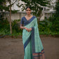 Vishnu Weaves Women's Sea-Green Raw Silk Saree with Blouse - Swadesiicart