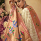 Vishnu Weaves Women's White Paithani Silk Saree with Blouse - Swadesiicart