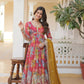 Jyoti Fashion Women's Pink & Yellow Russian Silk Sequins Zari Embroidery Anarkali Dress with Dupatta | Swadesiicart