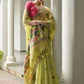 Vishnu Weaves Women's Pista Muga Cotton Thread Weaving Saree with Blouse - Swadesiicart