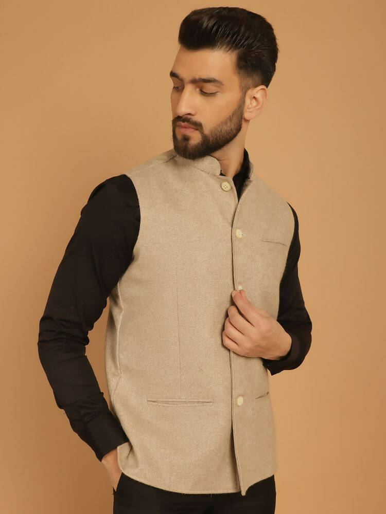 Even Apparels Pure Wool Nehru Jacket - Off White | Swadesiicart
