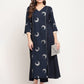 Ahalyaa Women's Navy Blue Rayon Foil & Khari Print Kurta Trouser Set | Swadesiicart