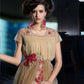 Beige Net Floral Embroidered A-line Kurti - Missy