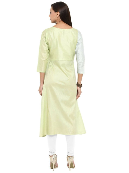 Ahalyaa Women Lime Green & Off-White Printed A-Line Kurta | Swadesiicart