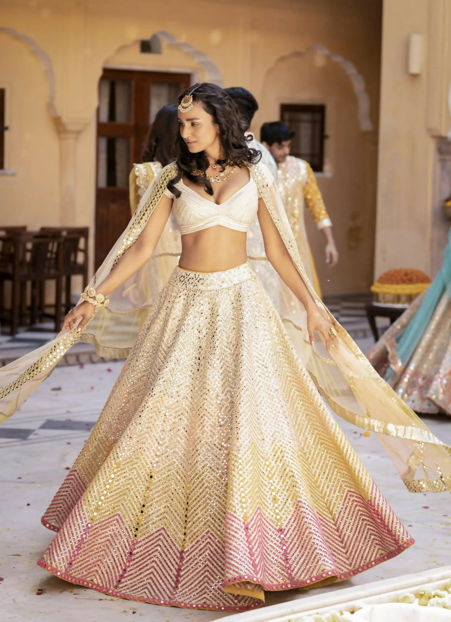 Jyoti Fashion Butter Cream Sequence with Thread Zari Embroidery Georgette Lehenga Choli with Dupatta | Swadesiicart