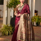 Vishnu Weaves Women's Maroon Soft Tussar Silk Printed Saree with Blouse - Swadesiicart