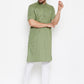 Even Apparels Green Color Pure Cotton Men's Kurta With Band Collar | Swadesiicart