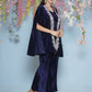Joban Fashion Navy Blue Velvet Cape Set - Swadesiicart