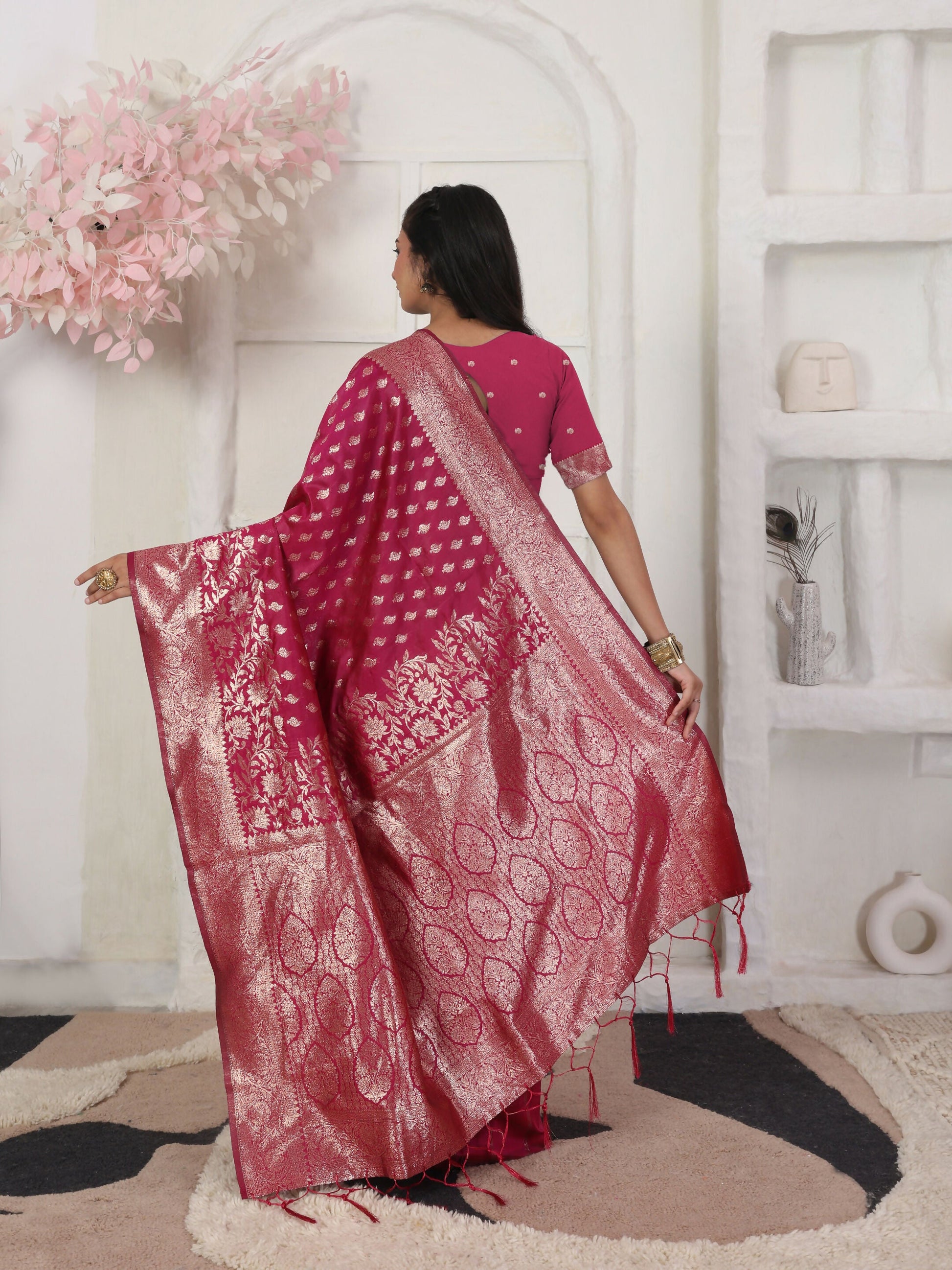 Shree Shyam Fashion Lichi Silk Wine Saree