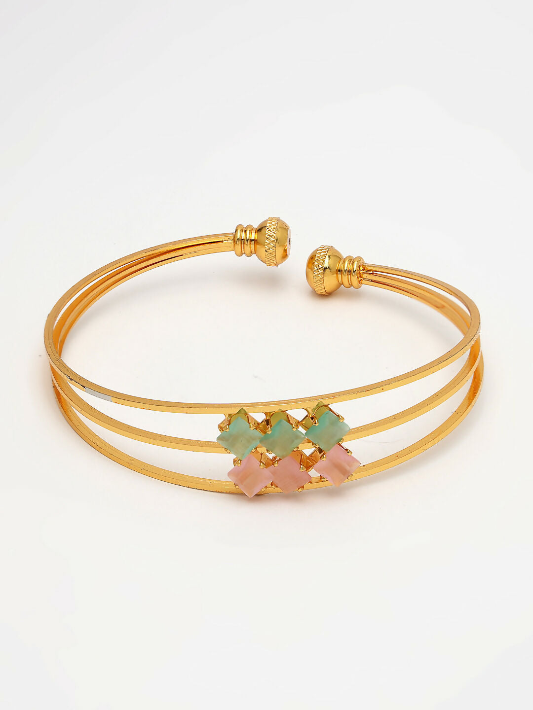NVR Women's Gold-Polished CZ Stone-Studded Cuff Bracelet - Swadesiicart