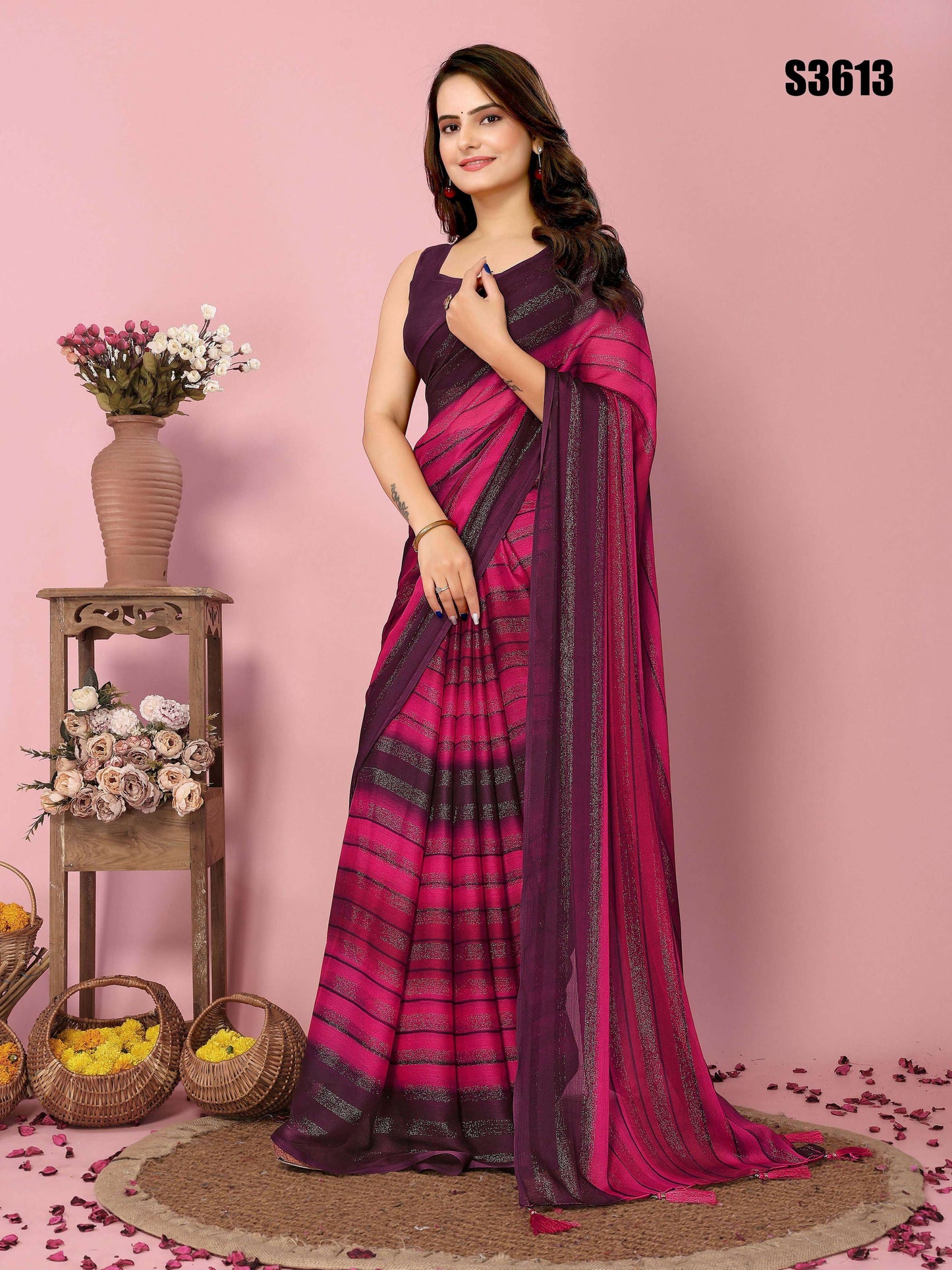 Attractive These Party Wear Ready To Wear Saree - Pink | Swadesiicart