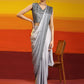 Grey Ombre Satin Georgette Plain Ready to wear Saree with stitched Blouse - Vrinda | Swadesiicart