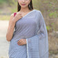 Very Much Indian Designer Pure Cotton Saree With All Over Linear Stripes - Sage Grey | Swadesiicart
