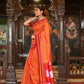 Very Much Indian Handloom Cotton Viscose Ilkal Saree Bright Orange With Red Border | Swadesiicart