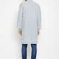 Even Apparels Grey Pure Cotton Men's Long Kurta With Band Collar | Swadesiicart