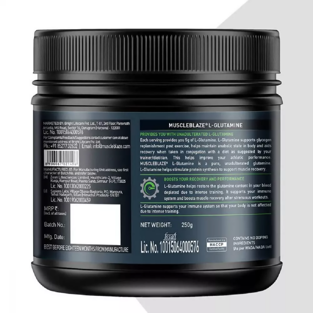 MuscleBlaze L - Glutamine Unflavored | Swadesiicart