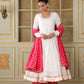 Pomcha Jaipur White Saadgi Pink Leheriya White Anarkali Set | Swadesiicart