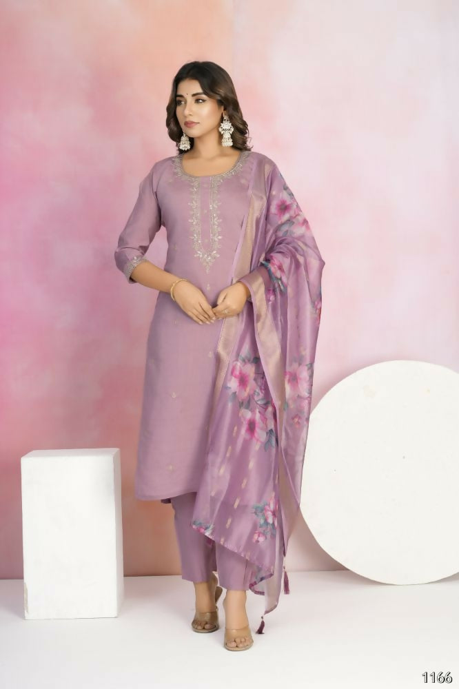 Ethnic Festive Wear Chanderi Onion Stitched Suit With Dupatta - Tanisha | Swadesiicart