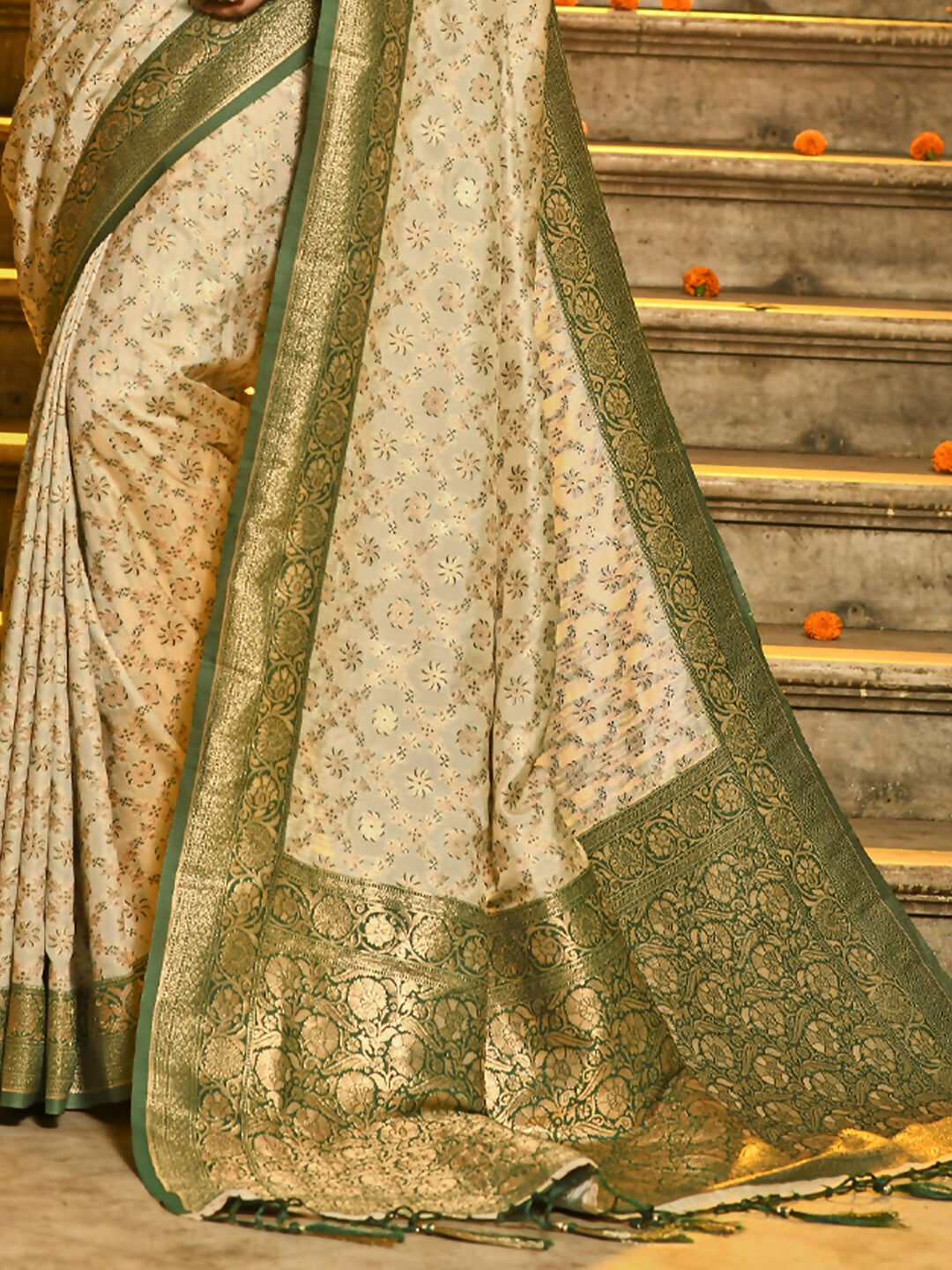 Astita Rajvastra Dark Green Banarasi Silk Saree | Swadesiicart
