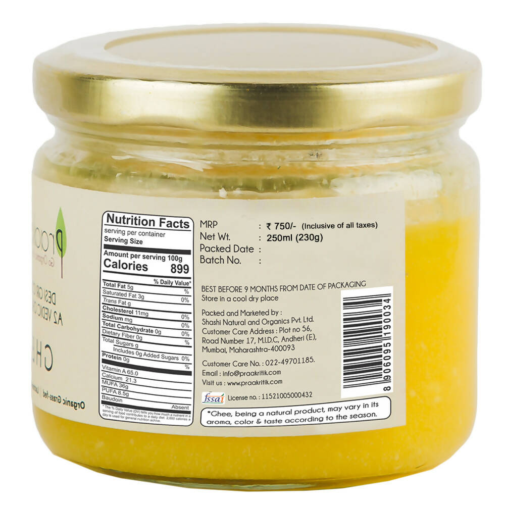 Praakritik Natural Desi Gir Cow A2 Ghee | Organic Grassfed - Vegetarian GMO Free Lactose Free - Cow Ghee - Swadesiicart