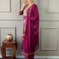 Partywear Designer Rayon Slub Wine Stitched Suit With Dupatta - Tanisha | Swadesiicart