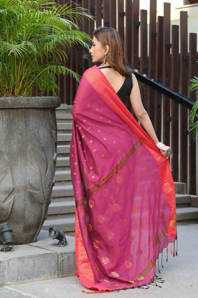 Beatitude Pink Cotton Banarasi Saree | Swadesiicart