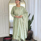 The52 Pista Women's Gorgeous Embroidered Vichitra Silk Fabric Flared Kurta Pant with Dupatta Set - Swadesiicart
