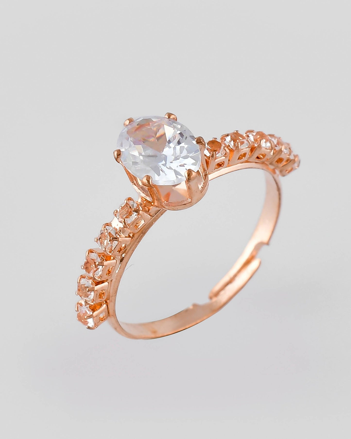 VOJ white CZ-detail Stainless Steel Cubic Zirconia Gold-Polished adjustable finger Ring | Swadesiicart
