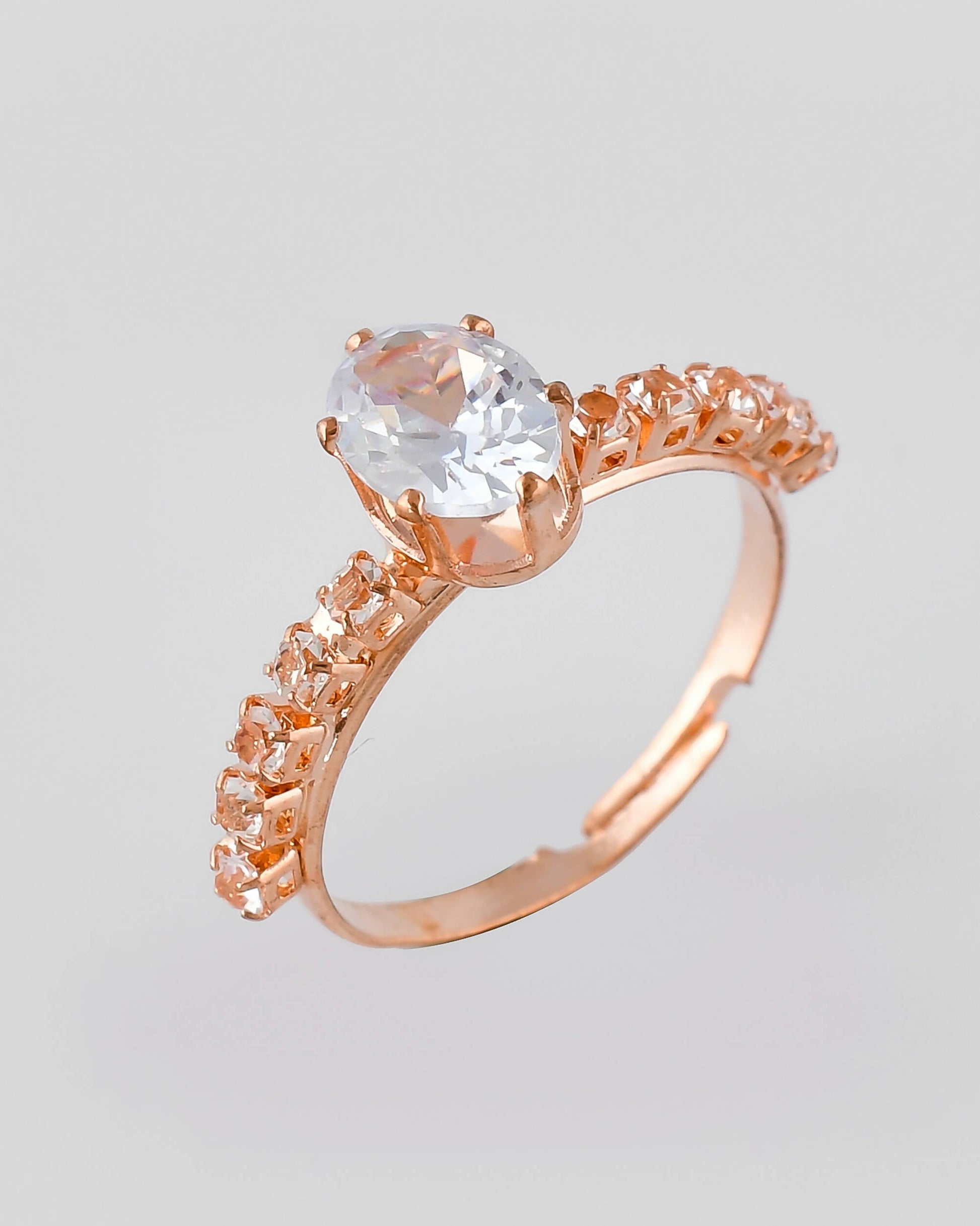 VOJ white CZ-detail Stainless Steel Cubic Zirconia Gold-Polished adjustable finger Ring | Swadesiicart