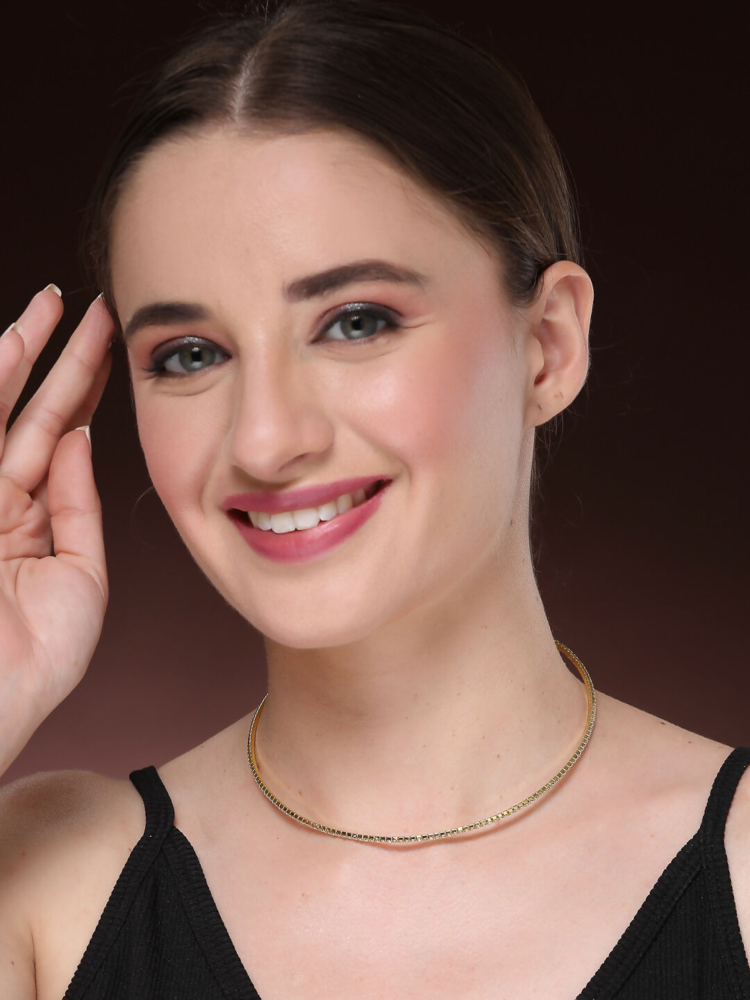 NVR Women's Gold-Toned CZ-Studded Choker Necklace | Swadesiicart