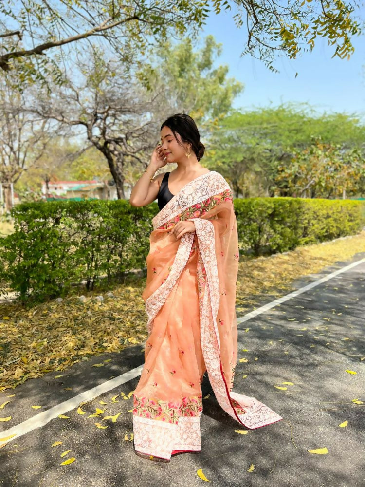 Vamsee Riddhi-Siddhi -1 Orange Organza Saree - Swadesiicart
