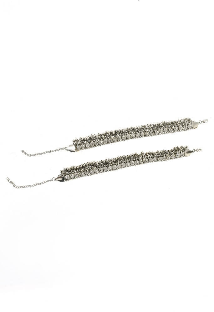 Mominos Fashion Kamal Johar Oxidised Heavy Silver Anklets | Swadesiicart
