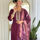The52 Wine Women's Gorgeous Rayon Fabric Embroidered Work Straight Kurta Pant and Dupatta Set - Swadesiicart