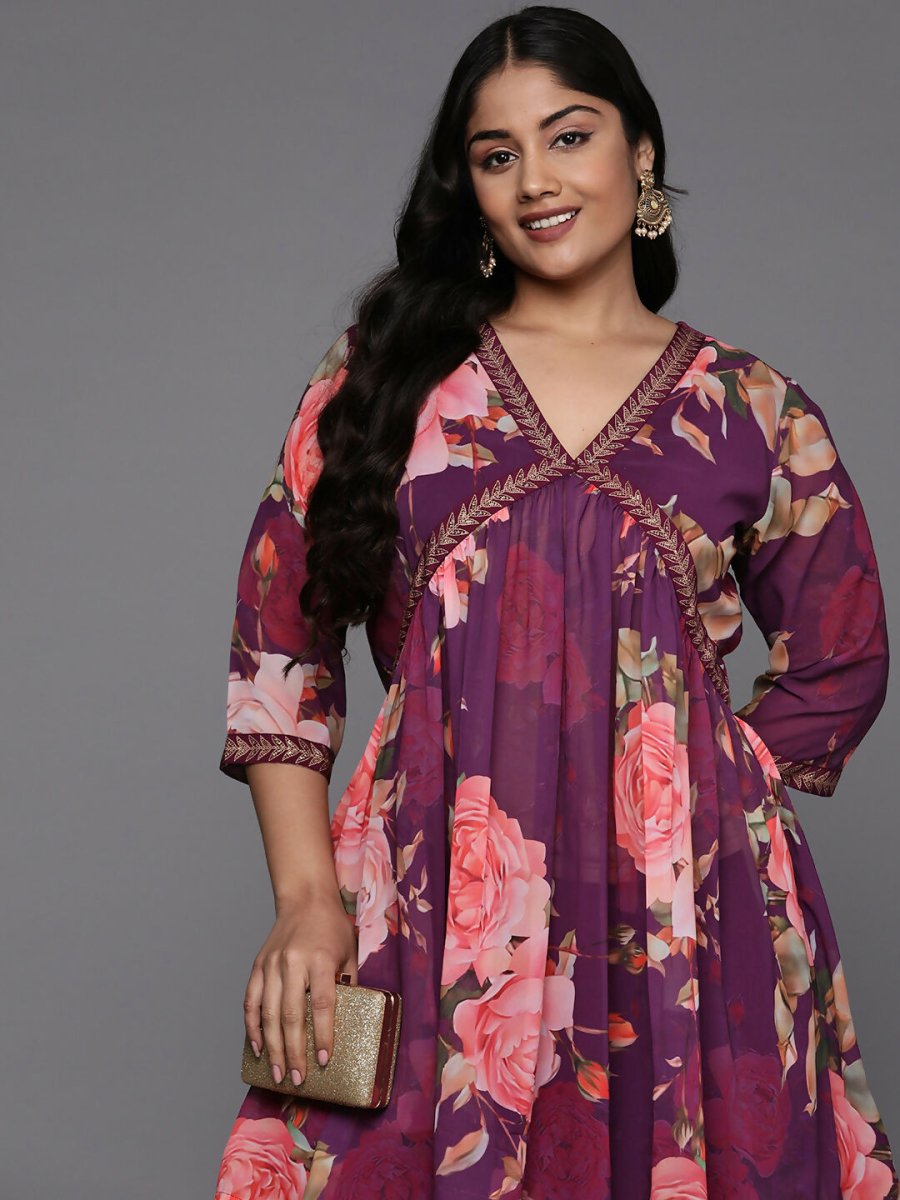Ahalyaa Women's Traditional Wear Co-ords - Purple - Swadesiicart