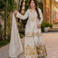 Prazu Fashion White French Crepe Thread Embroidered Palazzo Suit - Swadesiicart