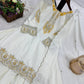 Prazu Fashion White French Crepe Thread Embroidered Palazzo Suit - Swadesiicart