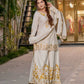 Prazu Fashion White French Crepe Thread Embroidered Palazzo Suit - Swadesiicart