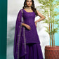 Aayaa Designer Faux Gorgette Embroidery Zari Sequins Thread work Full Flaired plazzo Suit with Dupatta - Purple
