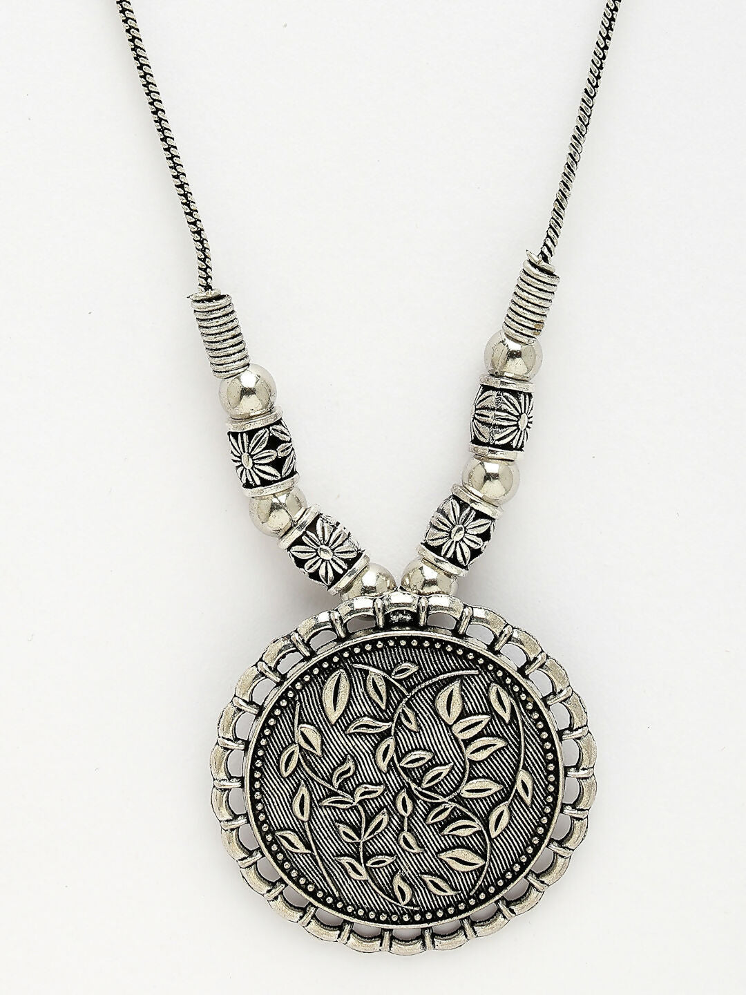 NVR Women's Silver-Toned Circular Shape Pendant with Chain | Swadesiicart