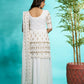 Aayaa Designer Faux Gorgette Embroidery Zari Sequins Thread work Full Flaired plazzo Suit with Dupatta - Off White