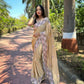 Vamsee Chinon Panchi Cream Shimmer Saree - Swadesiicart