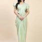 Light Green Silk Satin Sequence Work Ready to Wear Saree with stitched Blouse - Nirvana | Swadesiicart