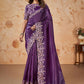 Purple Banarasi Crush Silk Thread, Sequence, Cord Embroidered with Stone & Moti Work Saree - Mohmanthan Dakshika | Swadesiicart