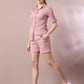 Myshka Women's Pink Solid Shirt Collar Party Shirt With Shorts Co-ord set - Swadesiicart