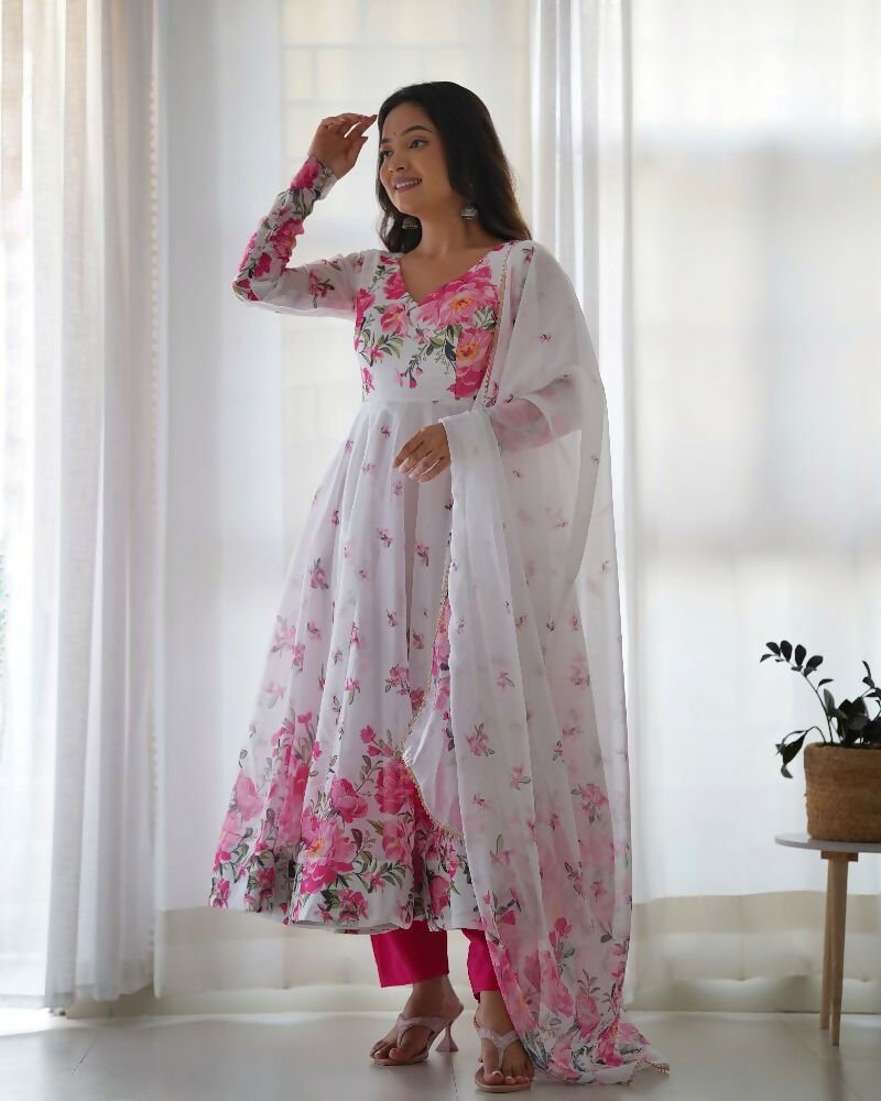 Joban Fashion White Kurta Set Organza Sequin Embroidery Work - Swadesiicart