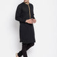 Even Apparels Black Pure Cotton Men's Kurta With Contrast Collar And Placket | Swadesiicart