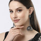 NVR Women Black Oxidised Brass-Plated Jhumka Earrings - NR Retail-NVR