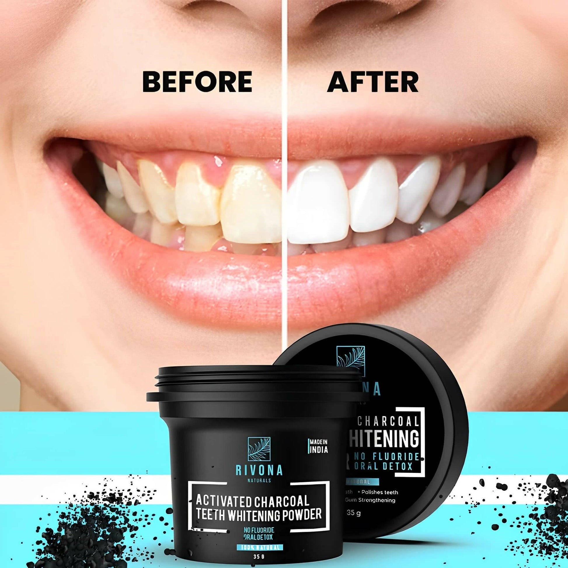 Rivona Naturals Activated Charcoal Teeth Whitening Powder - Swadesiicart